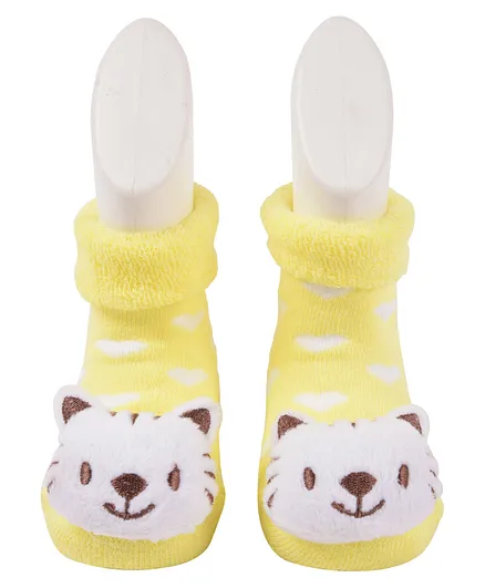 Yellow Bee Lion Applique Socks  - Yellow