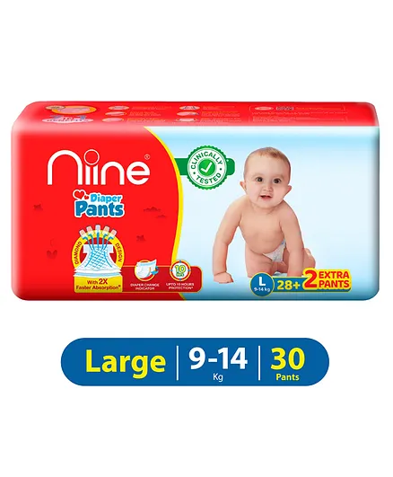 Niine Baby Diaper Pants Large Size  for Overnight Protection with Rash Control - 30 Pants