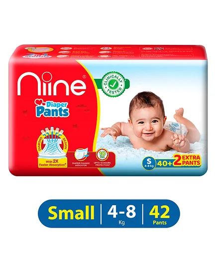 Niine Baby Diaper Pants Small Size  for Overnight Protection with Rash Control - 42 Pants