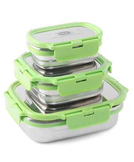 Veigo Lock N Steel 100% Air Tight Lunch Boxes Pack of 3 - Green