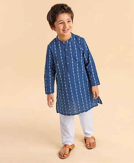 Babyhug Cotton Full Sleeves Printed Kurta & Pyjama Set- Indigo
