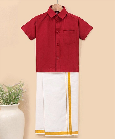 Babyhug Half Sleeves Shirt & Mundu Set - Red