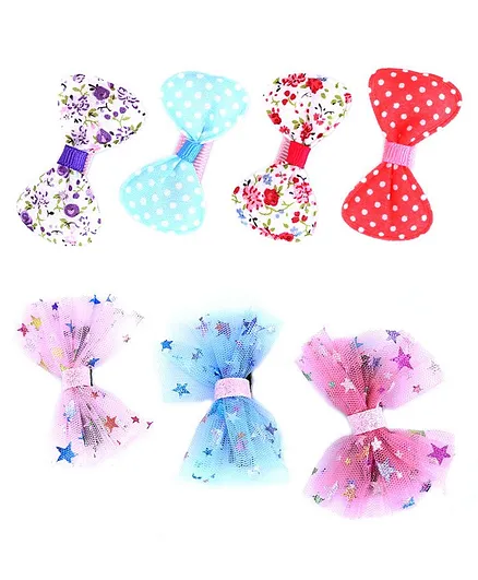 Jewelz Set Of 7 Polka Dots & Star Embellished Tulle Bow Hair Clips - Multi Colour