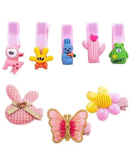 Jewelz Set Of 8 Animal & Flower Hair Clips - Multi Colour