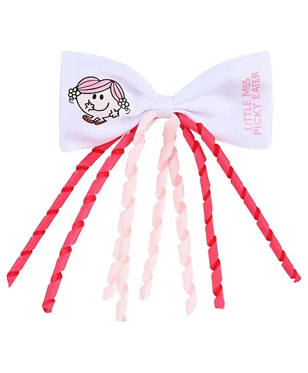 Aye Candy Twirly Picky Eater Printed Bow On Alligator Clip - White