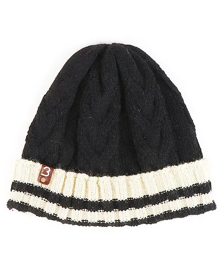 BHARATASYA Braided Design Detailed Knitted Winter Cap - Black