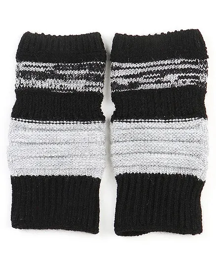 BHARATASYA Knitted Colour Blocked Fingerless Mittens - Black