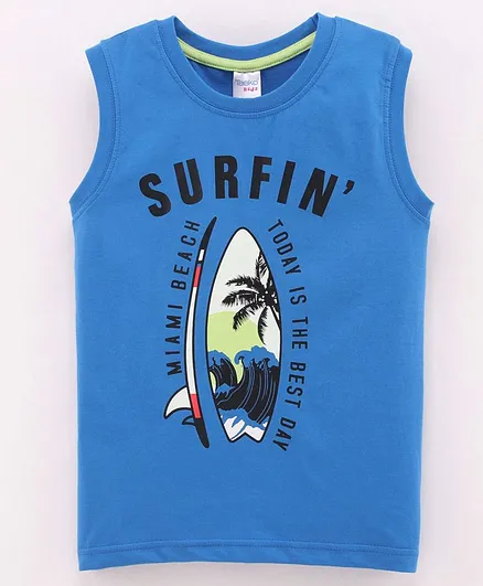 Taeko Cotton Sleeveless T-Shirt Surfing Print - Blue