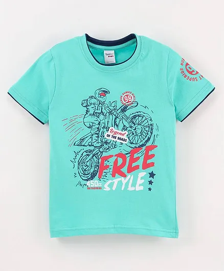 Taeko Cotton Half Sleeves T-Shirt Bike Print- Green