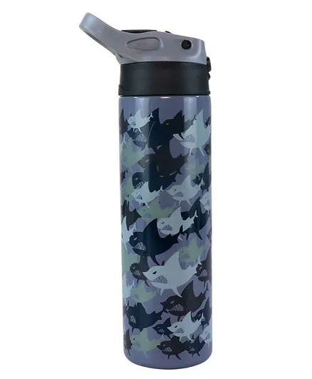 Smily Kiddos Stainless Steel Insulated water bottle Shark Theme Grey - 600 ml