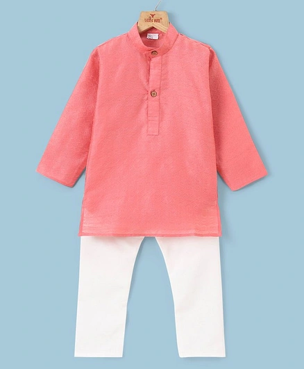 Ridokidz Full Sleeves Seamless Woven Design Detailed Kurta With Pyjama - Peach