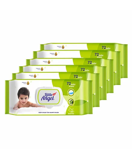 Little Angel Super Soft Cleansing Baby Wipes Lid Pack Enriched With Aloe Vera & Vitamin E pH Balanced Dermatologically Tested & Alcohol Free Pack of 6- 432 Pieces