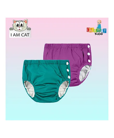 Chinmay Kids Reusable Swimwear Diaper Pants Set Of 2 - Green & Purple