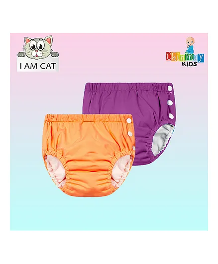 Chinmay Kids Reusable Swimwear Diaper Pants Set Of 2 - Orange & Purple