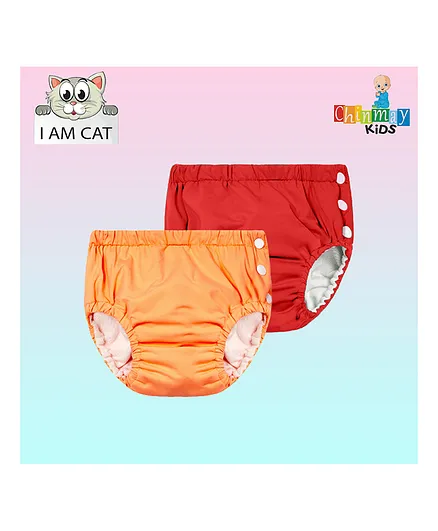 Chinmay Kids Reusable Swimwear Diaper Pants Set Of 2 - Orange & Red