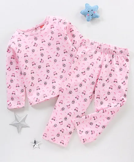 Babyhug Cotton Full Sleeves Night Suit Castle Print- Pink