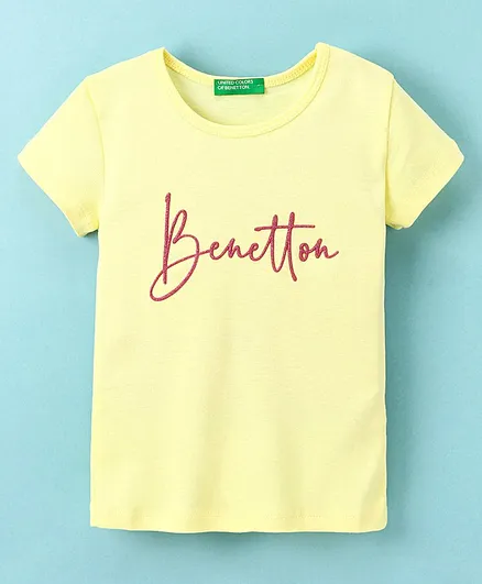 UCB Cotton Knit Half Sleeves T-Shirt Text Print - Lemon Yellow