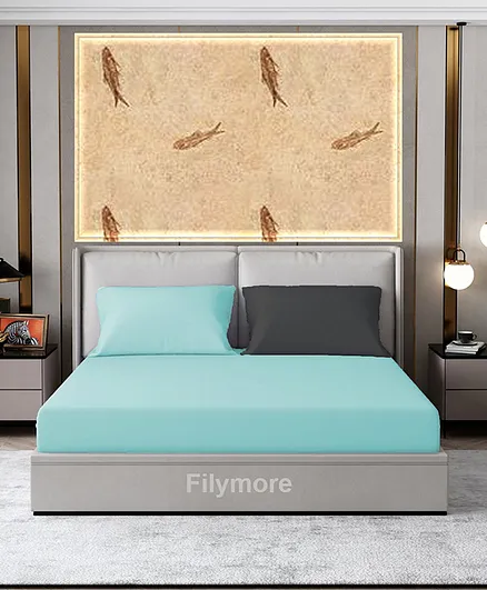 Filymore Plain Solid Double Bedsheet  Made with Pure Microfiber with 2 Pillow Covers  - Aqua & Black