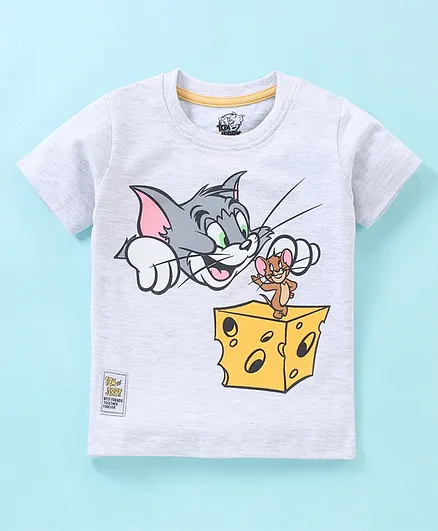 Babyhug Cotton Half Sleeves Tom & Jerry Print T-Shirt - Grey