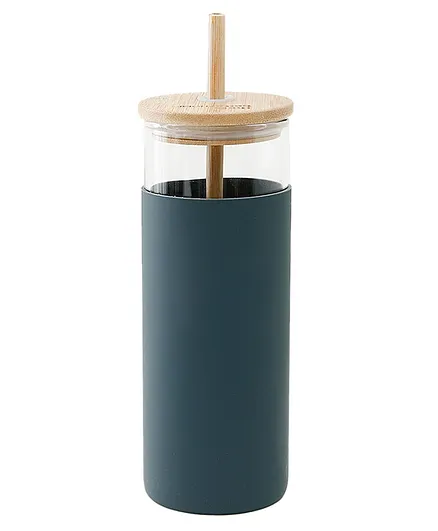 The Better Home Borosilcate Tumbler with Wooden Lid & Straw Grey - 450ml