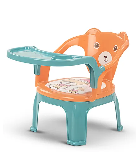 Baybee Dinning Chair Booster Seat for Kids Study Table Chair with Cushion Seat & Feeding Tray - Orange