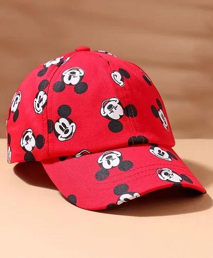 Babyhug Cotton Disney Mickey Mouse Printed   Baseball Cap Red - Diameter 56 cm