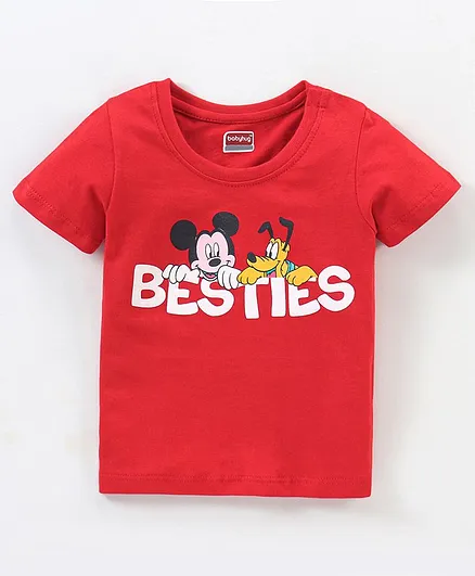 Babyhug Cotton Half Sleeves T-Shirt Mickey Mouse Besties Print Print - Red
