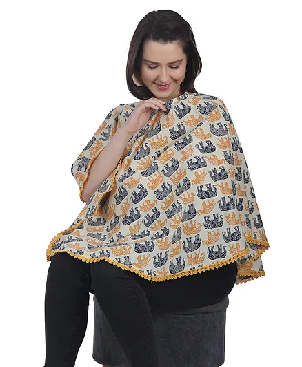 Mums Caress Elephant Design Premium Cotton Nursing Cover - Yellow