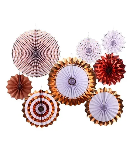 AMFIN Fans for Decoration Paper Fans for Decoration Birthday Party Rose Gold Paper Fan Decoration Decorative Paper Fans - Pack of 8