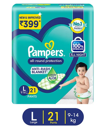 Pampers All round Protection Pants, Lotion With Aloe Vera Large Size Baby Diapers - 21 Pieces