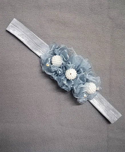 BABY Charm Beaded Flower Applique Headband - Grey
