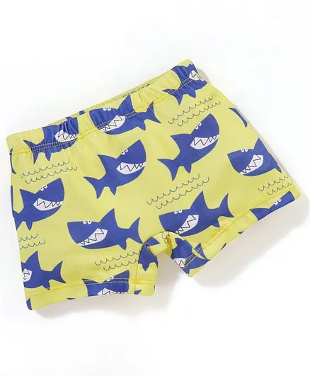 Babyhug Above Knee Length Shark Print Swimming Trunk - Yellow