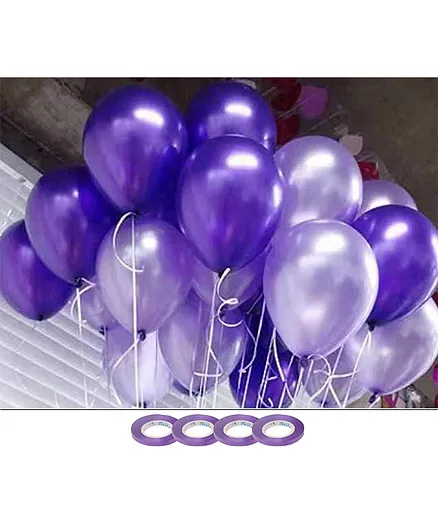 AMFIN 10 Inch Dark Purple & Light Purple Metallic Balloons with Matching Ribbon for Decoration - Pack of 100