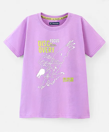 Pine Kids 100% Cotton Biowahshed Half Sleeves T- Shirt Text Print - Purple