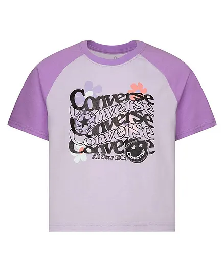 Converse Short Sleeves Floral Graphic Boxy Tee - Voilet Purple