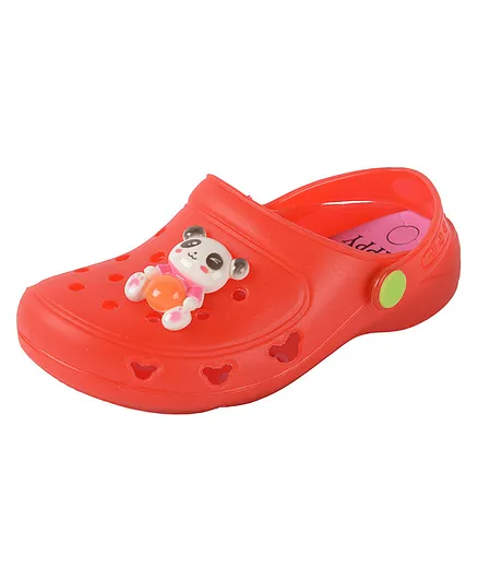 Yellow Bee Solid Panda Applique Clogs - Red