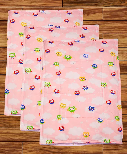 Mittenbooty Diaper Changing Mat Set of 3 with Removable Waterproof Sheet Owl Print- Pink