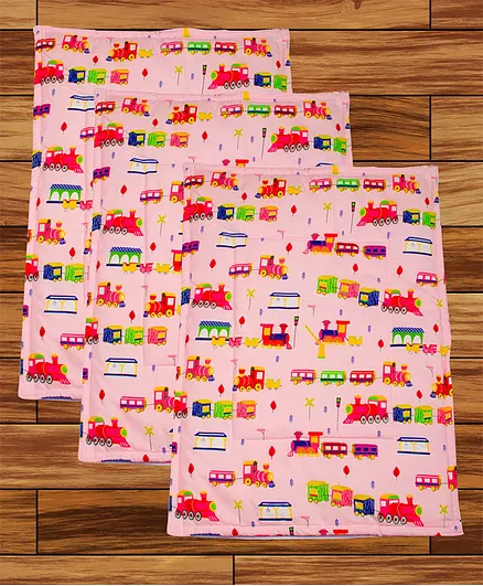 Mittenbooty Diaper Changing Mat Set of 3 with Removable Waterproof Sheet Train Print- Pink