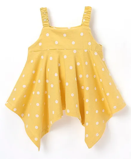 Babyhug Cotton Knit Sleeveless Top Polka Dots Print - Yellow
