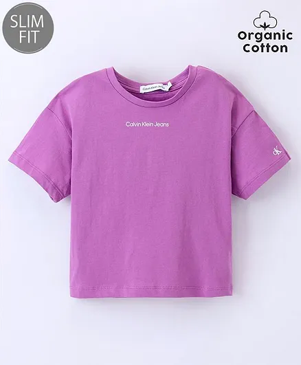 Calvin Klein Cotton Half Sleeves Text Printed Slim Fit T-Shirt  - Purple