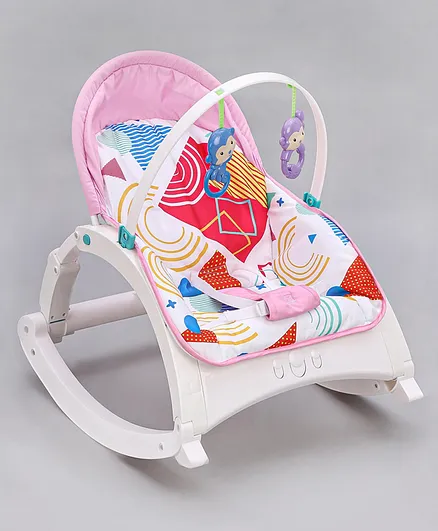Newborn To Toddler Portable Baby Rocker With Music Vibration & Toys - Pink & White