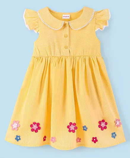 Babyhug Woven Cap Sleeves Frock With Floral Applique - Yellow