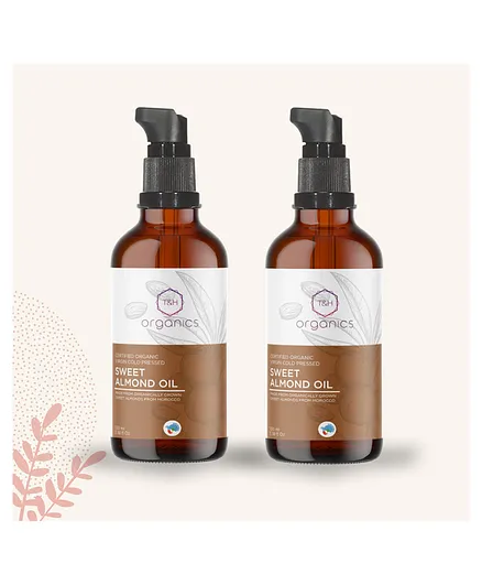 T&H Organics 100% Organic Cold Pressed Sweet Almond Oil Pack of 2 - 100 ml Each