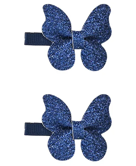 Aye Candy Set Of 2 Glitter Embellished Butterfly Detailed Hair Clips - Blue