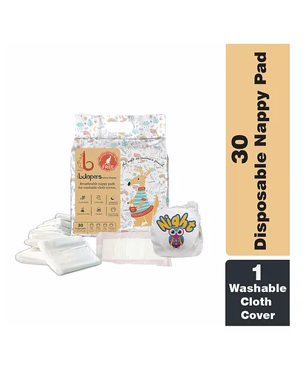 Bdiapers Disposable Bamboo Nappy Pads Medium Included Washable & Reusable Baby Cloth Diaper Night Owl - 30 Pieces
