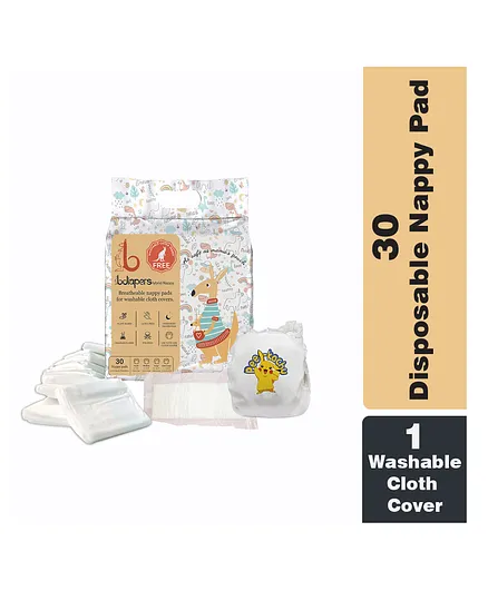 Bdiapers Disposable Bamboo Nappy Pads Medium Included Washable & Reusable Baby Cloth Diaper Pee Kachu - 30 Pieces
