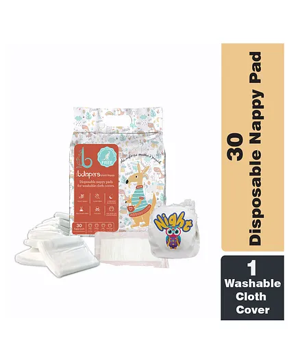 Bdiapers Disposable Bamboo Nappy Pads Large Included Washable & Reusable Baby Cloth Diaper Night Owl- 30 Pieces