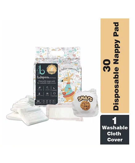 Bdiapers Disposable Bamboo Nappy Pads Extra Large Included Washable & Reusable Baby Cloth Diaper Smart Cookie - 30 Pieces
