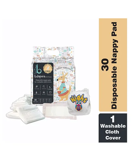 Bdiapers Disposable Bamboo Nappy Pads Extra Large Included Washable & Reusable Baby Cloth Diaper Night Owl- 30 Pieces