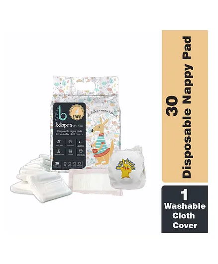 Bdiapers Disposable Bamboo Nappy Pads Extra Large Included Washable & Reusable Baby Cloth Diaper Pee Kachu - 30 Pieces